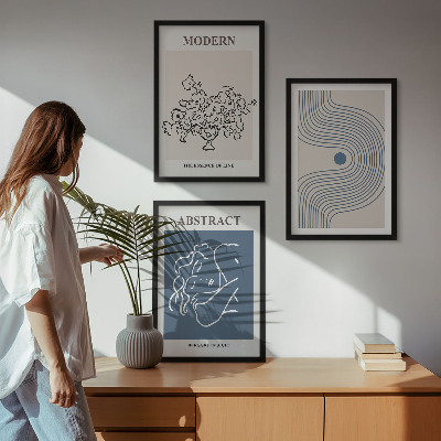 Gerahmtes bilderset abstrakte Poster mit Blumenlinien