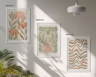 Bilder-3er-set mit rahmen Abstrakte Pastellblumen