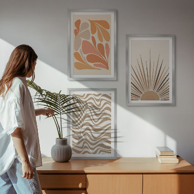 Bilder-3er-set mit rahmen Sonnen-Boho-Pastelltönen