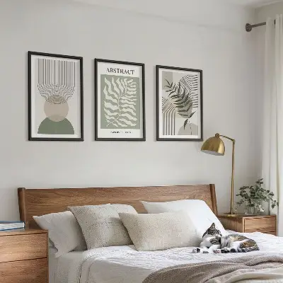 Botanische Boho-Abstraktionen 3er-Set Bilder mit Rahmen