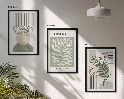 Botanische Boho-Abstraktionen 3er-Set Bilder mit Rahmen