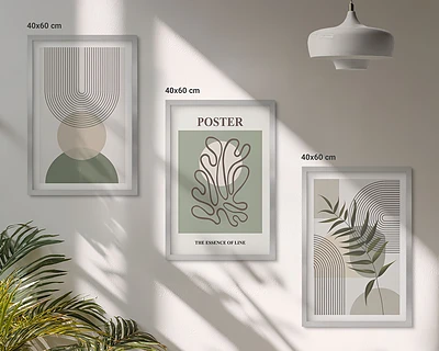 Gerahmtes Bilderset mit geometrischen botanischen Mustern