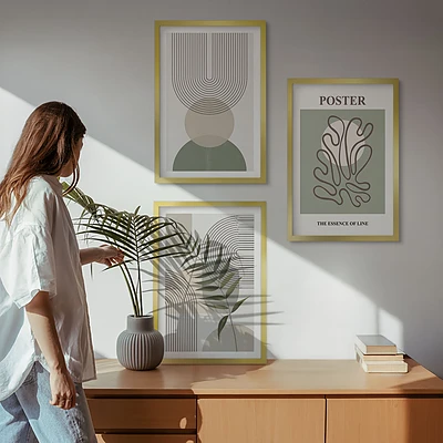 Gerahmtes Bilderset mit geometrischen botanischen Mustern