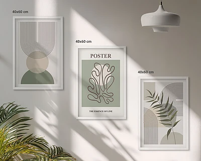 Gerahmtes Bilderset mit geometrischen botanischen Mustern