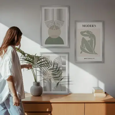 Stilvolle Pflanzengrafiken Bilder-3er-Set mit Rahmen