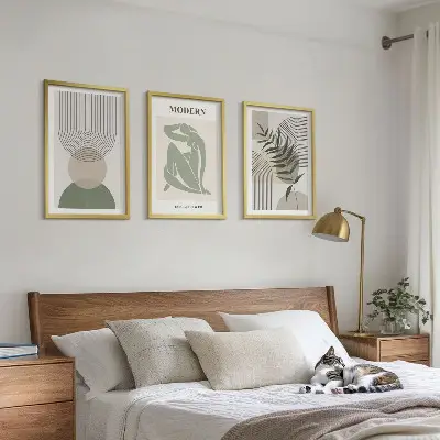 Stilvolle Pflanzengrafiken Bilder-3er-Set mit Rahmen