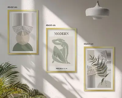 Stilvolle Pflanzengrafiken Bilder-3er-Set mit Rahmen