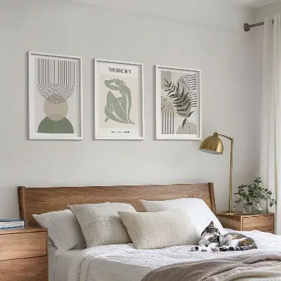Stilvolle Pflanzengrafiken Bilder-3er-Set mit Rahmen