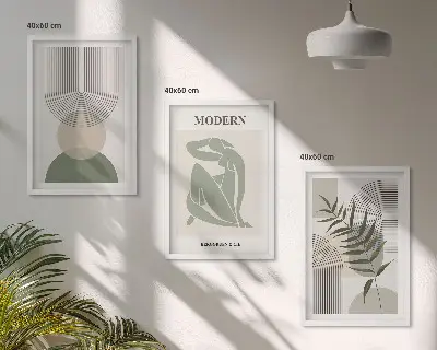 Stilvolle Pflanzengrafiken Bilder-3er-Set mit Rahmen