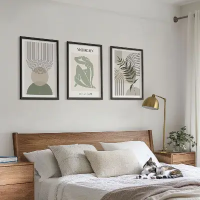 Stilvolle Pflanzengrafiken Bilder-3er-Set mit Rahmen