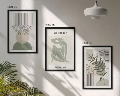 Stilvolle Pflanzengrafiken Bilder-3er-Set mit Rahmen