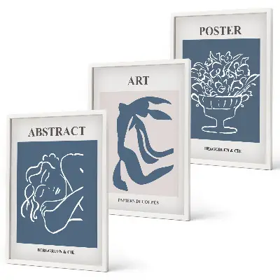 3er-Set Bilder mit Rahmen mit abstrakten Mustern im Matisse-Stil
