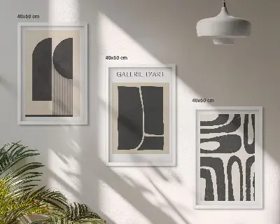Abstrakte minimalistische Poster als gerahmtes Bilderset
