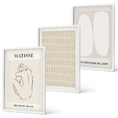 Bilder-3er-set mit rahmen Linien, Formen, Beige, Weiß