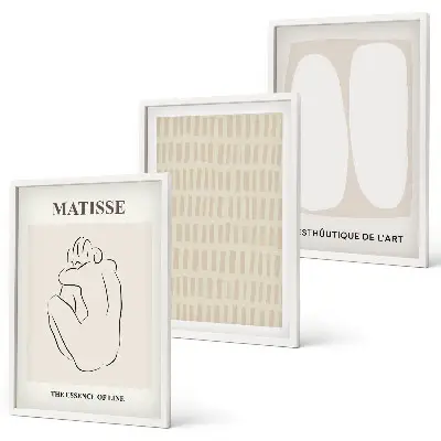 3er-Set Bilder mit Rahmen Linien und Formen in Beige und Weiß