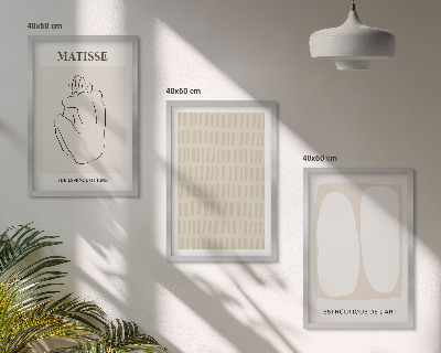 Bilder-3er-set mit rahmen Linien, Formen, Beige, Weiß