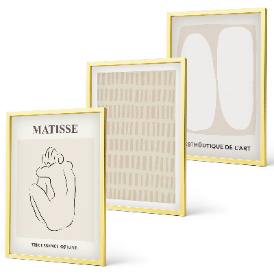 Bilder-3er-set mit rahmen Linien, Formen, Beige, Weiß