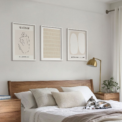 Bilder-3er-set mit rahmen Linien, Formen, Beige, Weiß