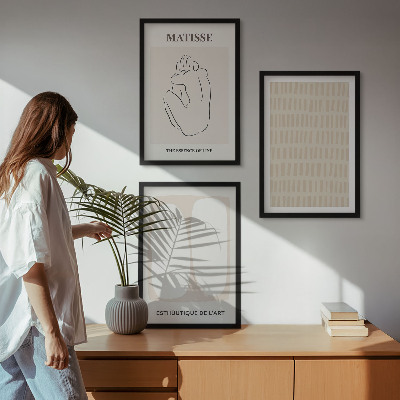 Bilder-3er-set mit rahmen Linien, Formen, Beige, Weiß