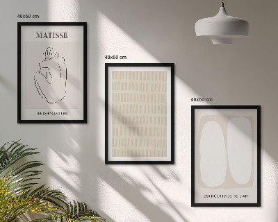 Bilder-3er-set mit rahmen Linien, Formen, Beige, Weiß