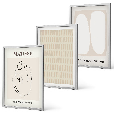Bilder-3er-set mit rahmen Linien, Formen, Beige, Weiß