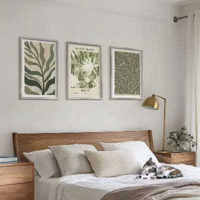 3er-Set Wandbilder mit Rahmen mit Pflanzenmuster im Boho-Stil