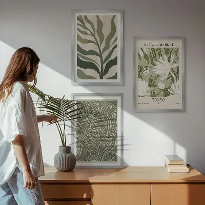 3er-Set Wandbilder mit Rahmen mit Pflanzenmuster im Boho-Stil