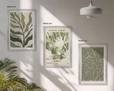 3er-Set Wandbilder mit Rahmen mit Pflanzenmuster im Boho-Stil