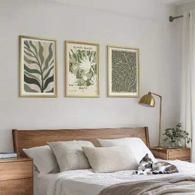 3er-Set Wandbilder mit Rahmen mit Pflanzenmuster im Boho-Stil