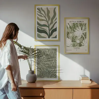3er-Set Wandbilder mit Rahmen mit Pflanzenmuster im Boho-Stil