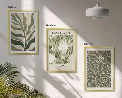 3er-Set Wandbilder mit Rahmen mit Pflanzenmuster im Boho-Stil