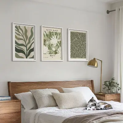3er-Set Wandbilder mit Rahmen mit Pflanzenmuster im Boho-Stil