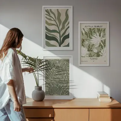 3er-Set Wandbilder mit Rahmen mit Pflanzenmuster im Boho-Stil