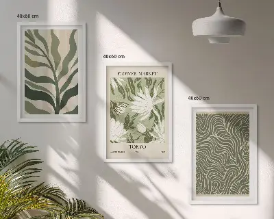 3er-Set Wandbilder mit Rahmen mit Pflanzenmuster im Boho-Stil