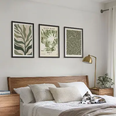 3er-Set Wandbilder mit Rahmen mit Pflanzenmuster im Boho-Stil