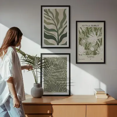 3er-Set Wandbilder mit Rahmen mit Pflanzenmuster im Boho-Stil