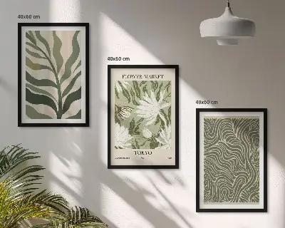 3er-Set Wandbilder mit Rahmen mit Pflanzenmuster im Boho-Stil