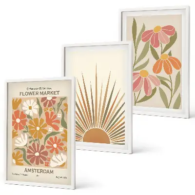 Pastellfarbene Sonnenblumen Bilder-3er-Set mit Rahmen