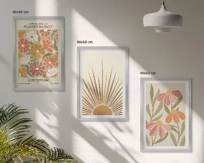 Pastellfarbene Sonnenblumen Bilder-3er-Set mit Rahmen