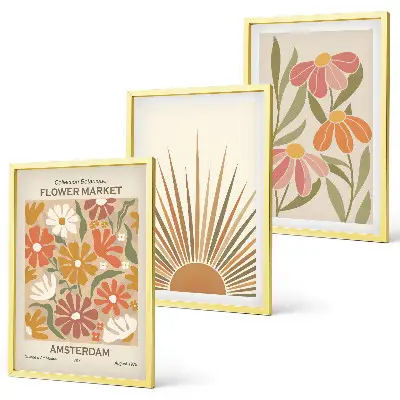 Pastellfarbene Sonnenblumen Bilder-3er-Set mit Rahmen