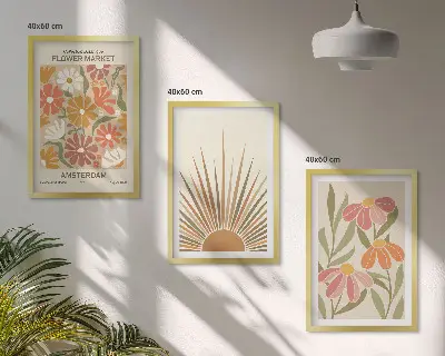 Pastellfarbene Sonnenblumen Bilder-3er-Set mit Rahmen