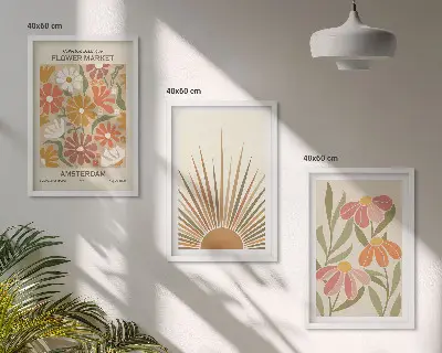 Pastellfarbene Sonnenblumen Bilder-3er-Set mit Rahmen