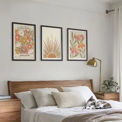 Pastellfarbene Sonnenblumen Bilder-3er-Set mit Rahmen