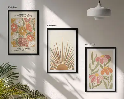 Pastellfarbene Sonnenblumen Bilder-3er-Set mit Rahmen