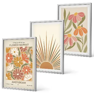 Pastellfarbene Sonnenblumen Bilder-3er-Set mit Rahmen
