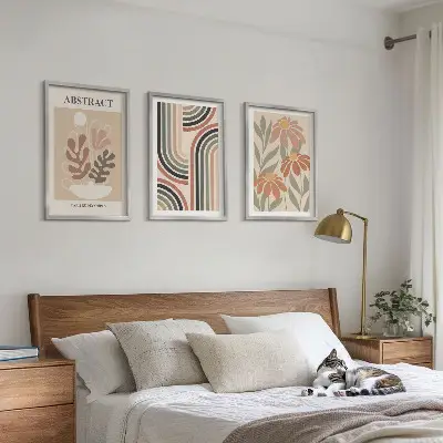 Abstrakte Pflanzen in Pastellfarben 3er-Set Wandbilder mit Rahmen