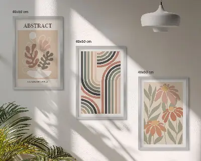 Abstrakte Pflanzen in Pastellfarben 3er-Set Wandbilder mit Rahmen