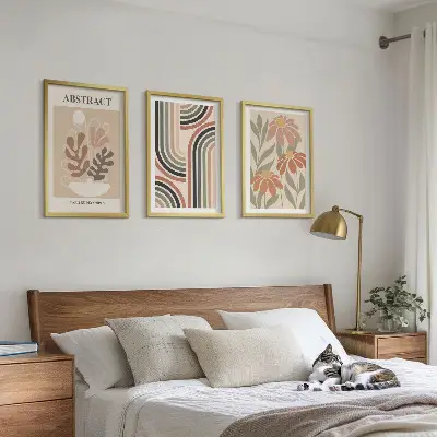 Abstrakte Pflanzen in Pastellfarben 3er-Set Wandbilder mit Rahmen