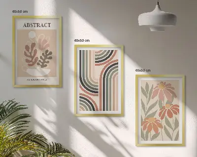 Abstrakte Pflanzen in Pastellfarben 3er-Set Wandbilder mit Rahmen