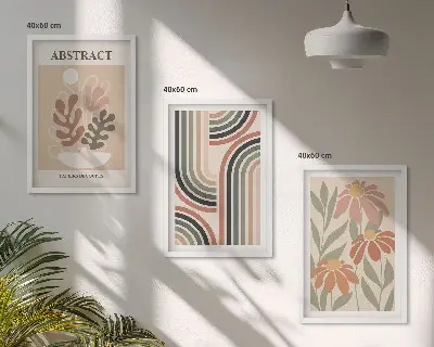 Abstrakte Pflanzen in Pastellfarben 3er-Set Wandbilder mit Rahmen